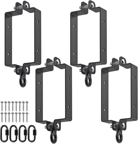 SELEWARE Heavy Duty Swing Hangers, 800lb Capacity Swing Set Accessories for 4x6 Wood Beam, Rust-Proof Metal Porch Swing Hanger for Playground, Porch Swing, Hammock & Punching Bag (Black, 4 Pcs)