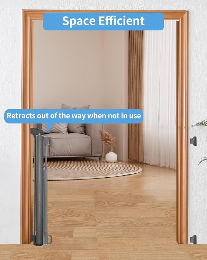 Veraste (2 Pack) Retractable Baby Gate for Doorways and Stairs, Mesh Safety Gate for Pet, Indoor & Outdoor Use, One-Hand Operation, Easy Installation, 33.6" Tall, Expands to 55" Wide（Grey,33.6"x55"