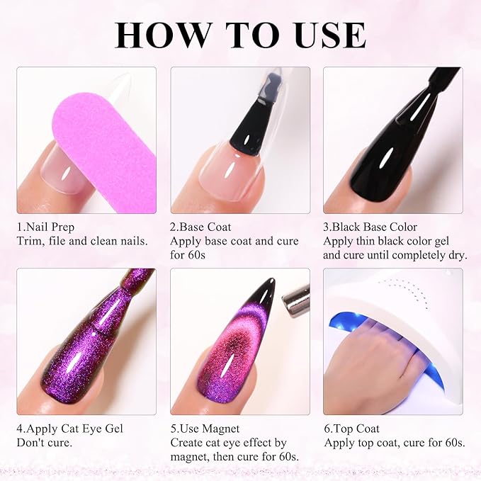 Imtiti Cat Eye Gel Nail Polish, 15ML Pink and Purple Two Flashes Glitter Cat Eye Gel Polish with Magnet UV LED Magnetic Gel Nail Polish Dopamine Iridescent Sparkly Home DIY Manicure Nail Salon Kit