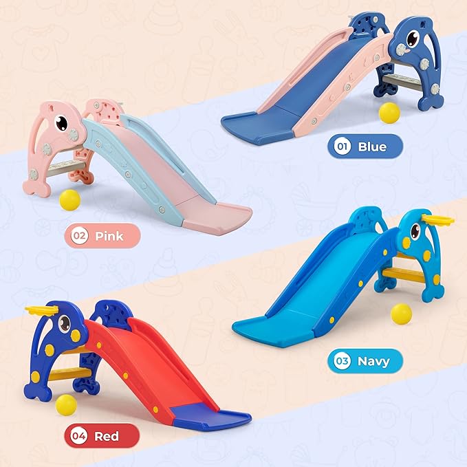 NYEEKOY 3 in 1 Toddler Slide, Baby Slide Plastic Climber Playset with Basketball Hoop and Ball, Indoor and Outdoor Playground for Kids