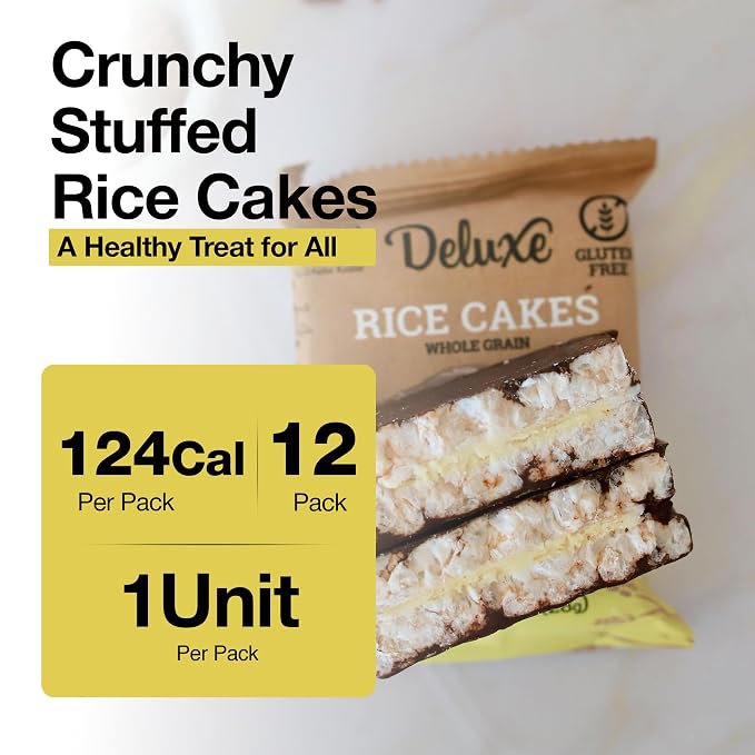 Deluxe & Bla Bla Stuffed Rice Cakes - Whole Grain Chocolate Rice Cake,Gluten Free,Low Calorie,(Alfajor) Kosher Certified - Lemon Filled Rice Cakes coated with Dark Chocolate, 28g Each (12 Pack)