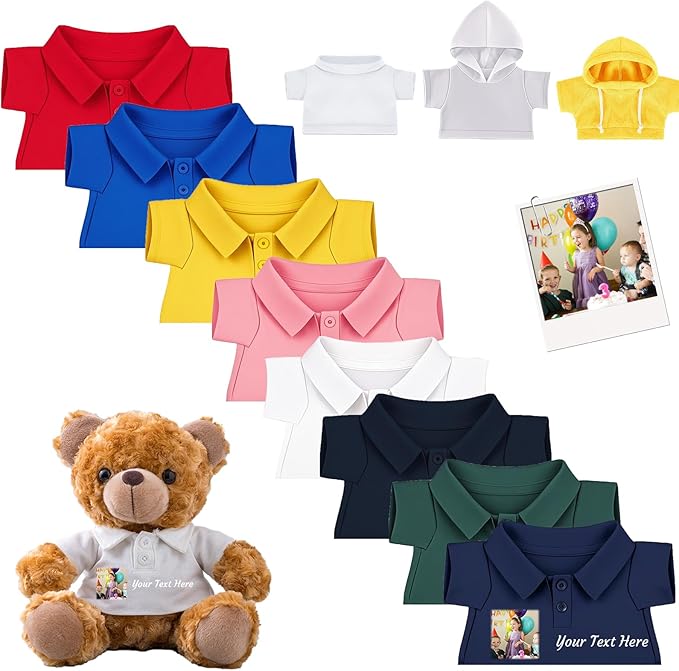 Custom Teddy Bear Clothes with Name Photo, Personalized Stuffed Animal Clothing Fit 8-16inch Stuffed Bear Clothing, Personalized Doll Clothes Make Your Own Plush Doll Shirt
