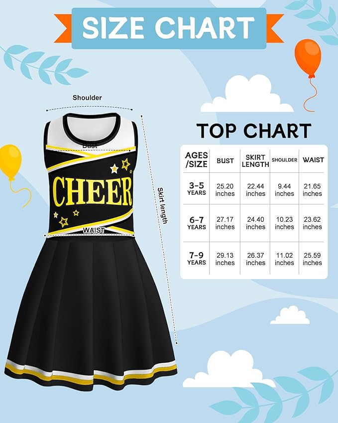 JenPen Cheerleader Costume Set Cheerleading Outfit Cheer Uniform Dress Cosplay for Halloween Party Gifts 3-9 Years