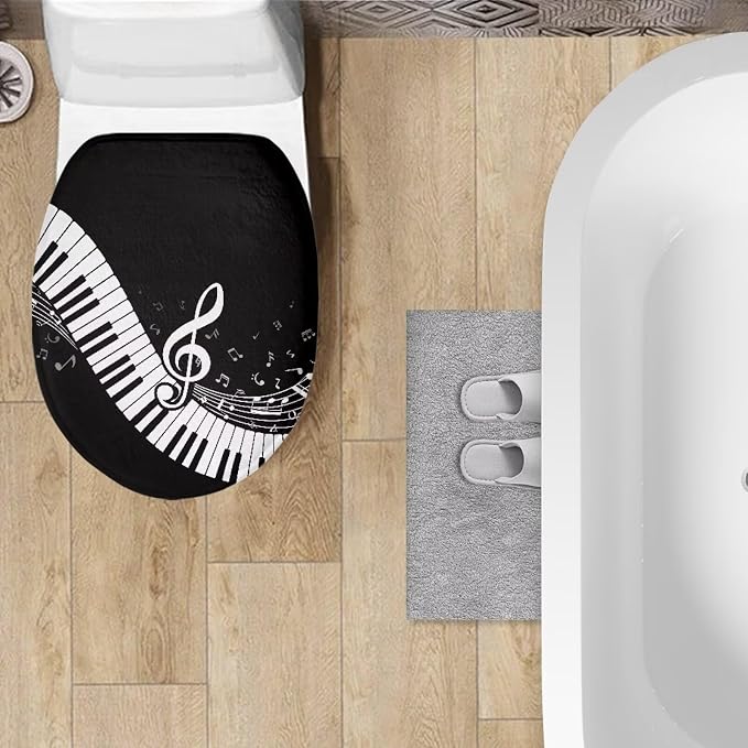 Toilet Seat Cover, Suitable for Most Round and Elongated Toilet Seats, Bathroom Decoration Fits Home Hotel Toilet Lid Cover-Piano Keyboard Notes
