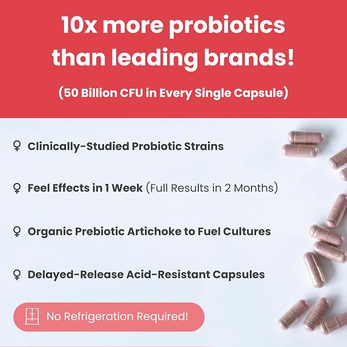 Vaginal Probiotics for Women pH Balance | 50 Billion CFU Womens Probiotic + Cranberry Pills for Vaginal Health, Healthy Odor, Yeast, Urinary Tract | Vegan Women's Probiotics and Prebiotics Supplement
