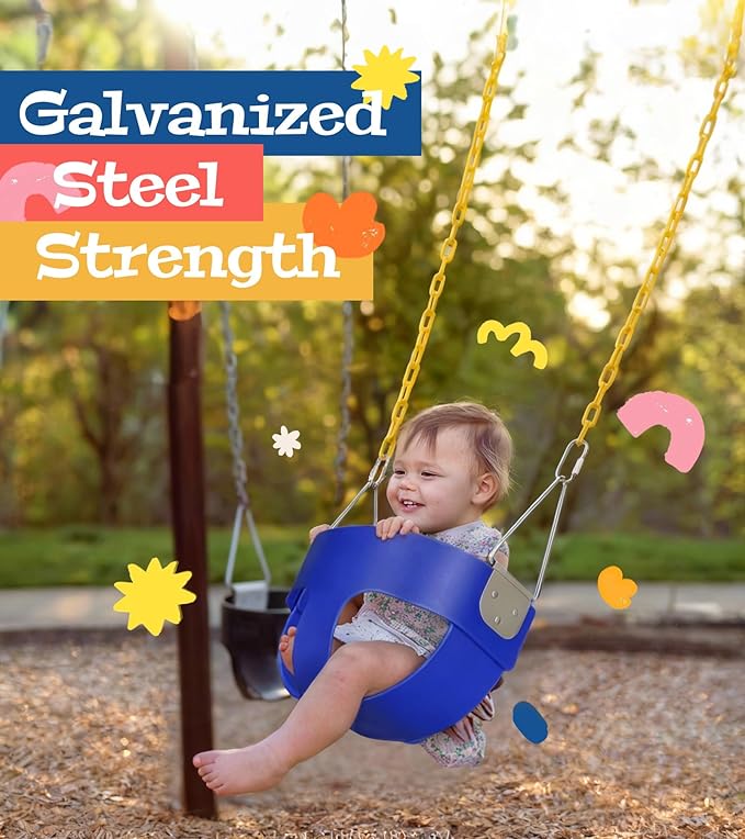 High Back Full Bucket, Toddler Swing with Coated Chains & Triangle Dip Pinch Protection for Safety, Baby Swing Outdoor with Locking Buckles, Toddler Bucket Swing for Backyard, Playground, Blue