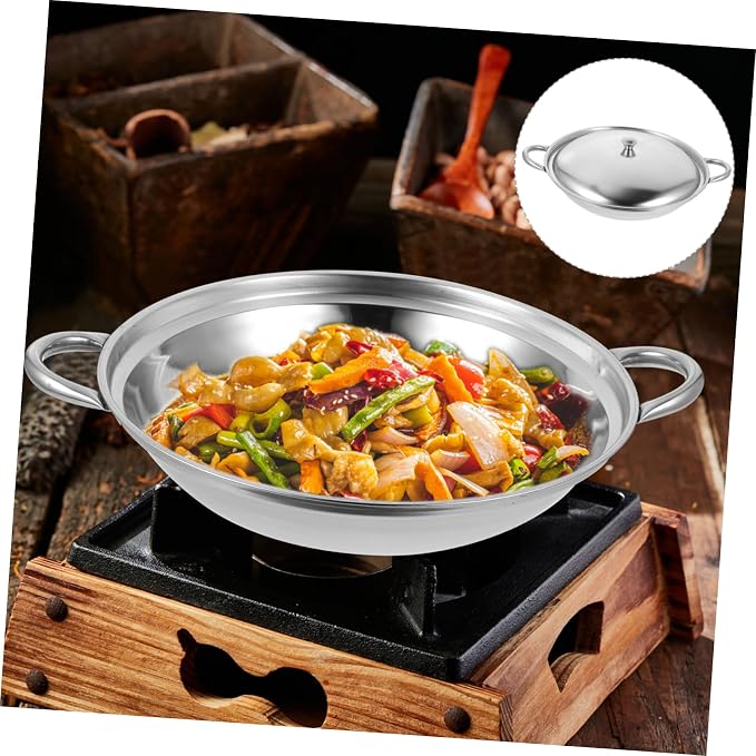 Cabilock Dry Pan with Lid Nonstick Pan Nonstick Wok Paella Cooking Stir Fry Skillet Wok Skillet Reheating Pot Stewpot Pow Stainless Steel s Korean Pot Mini China