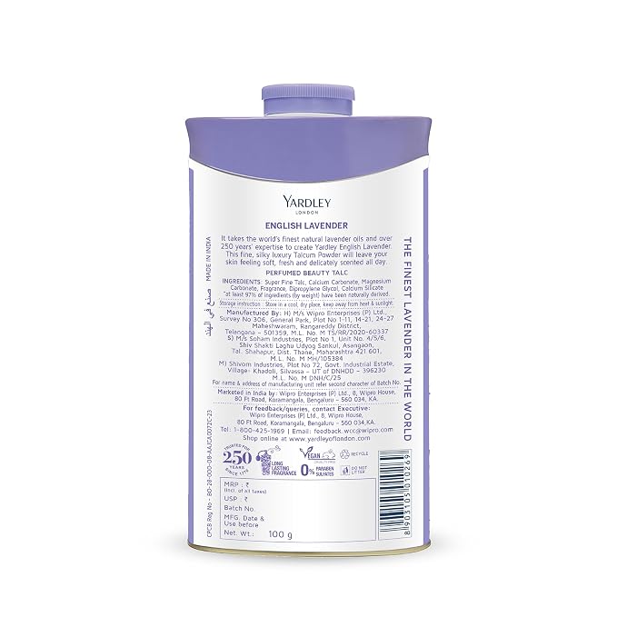 Yardley London English Lavender Perfumed Deodorizing Talc Talcum Powder 100gm, 3.5 Ounce