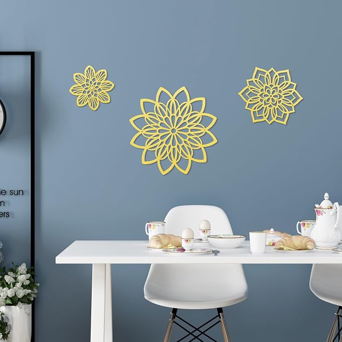Zzbakress 3 Pcs Metal Flowers Wall Art Bathroom Wall Decor (Gold Elegant) | Farmhouse Flower Bathroom Decor Wall Decorations For Bathroom, Living Room, Office, Kitchen, Hallway And Outdoor