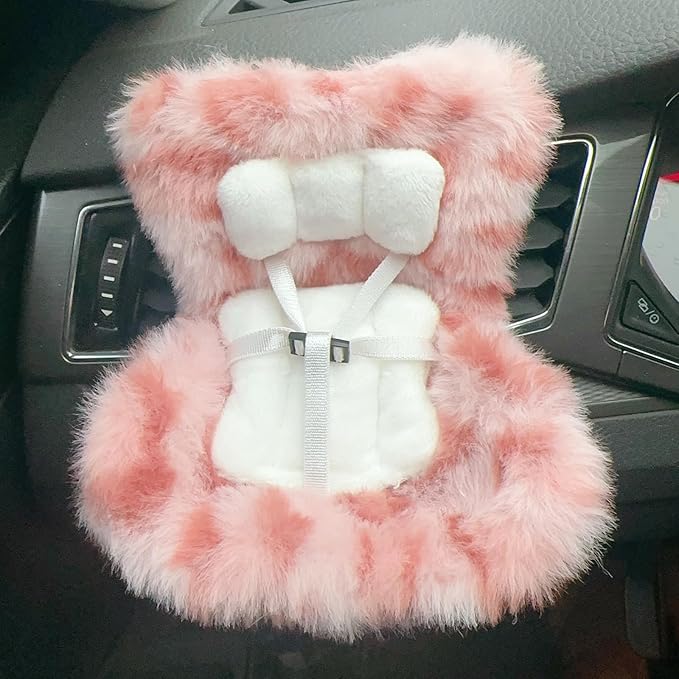 Doll Car Seat for 17cm Dolls with Air Vent Clip and Desktop Stand, Cute and Functional Car Ornament for Blind Box Doll Fans, Collectors (Strawberry Ice Cream)
