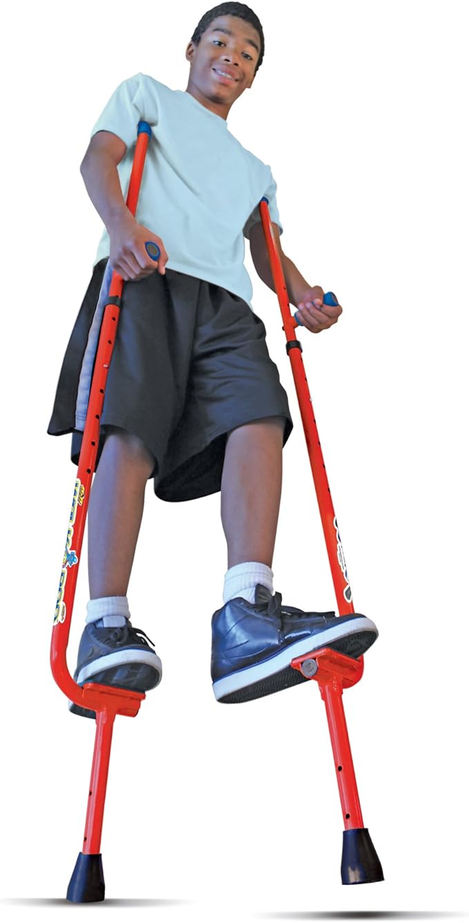 Geospace Adjustable Walkaroo Steel Stilts for Kids - Indoor/Outdoor Play, Exercise, Steel Stilts for Adults- Up to 220 lbs, Height Adjustable Walking Stilts, Kids Stilts -Red
