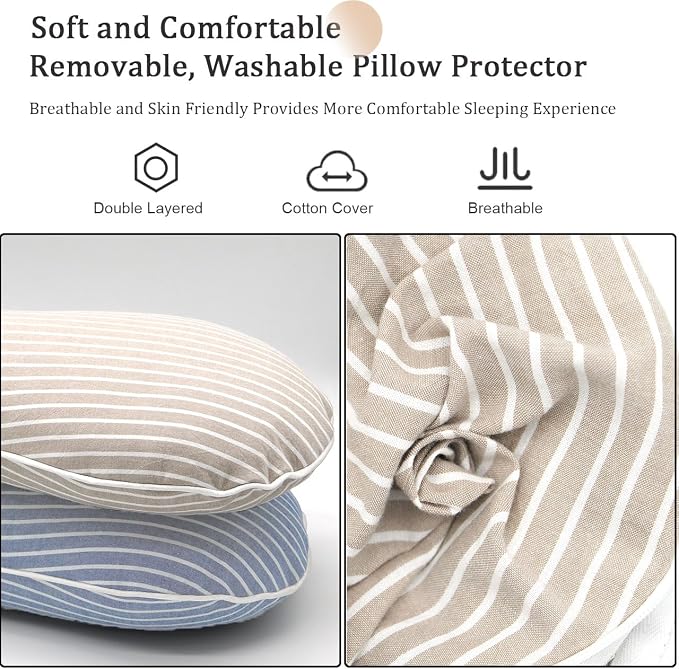 Buckwheat Hulls Pillow for Sleeping, Neck Support Cooling Cervical Pillow, Breathable Adjustable Firm Ergonomic Neck Pillow for Recliner for Back and Side Sleepers Break, Kakhi 19" x7”