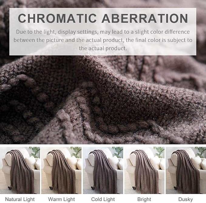 BOURINA Brown Throw Blanket 50x60 Inch Boho Knitted Soft Throw Sofa Blanket | Knitted Throw Blanket 50x60 Inches, Soft Lightweight Boho Weave Throw Decorative Couch Blanket for Living Room Bedroom Chair