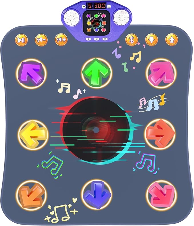 Dance Mat Toys for 3-12 Year Old Kids,Bluetooth Dance Pad with Light-Up 8 Keys,Interactive Dance Game with 4 Modes,Non-Slip & Built-in Music,Christmas Birthday Gift for Girls,Boys,Blue