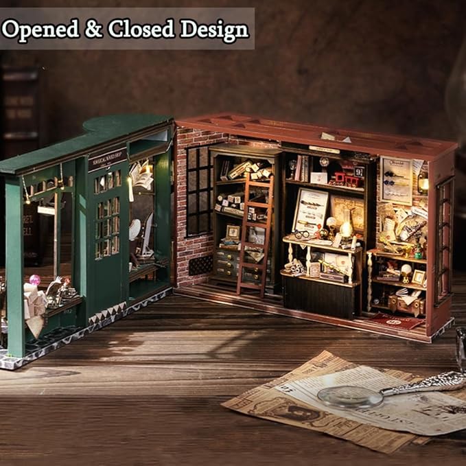 TuKIIE DIY Miniature Dollhouse Kit with Furniture, 1:24 Scale Creative Room Opened & Closed Movie Inspired Wooden Doll House Plus Dust Proof for Kids Teens Adults(Magical Wand Shop)