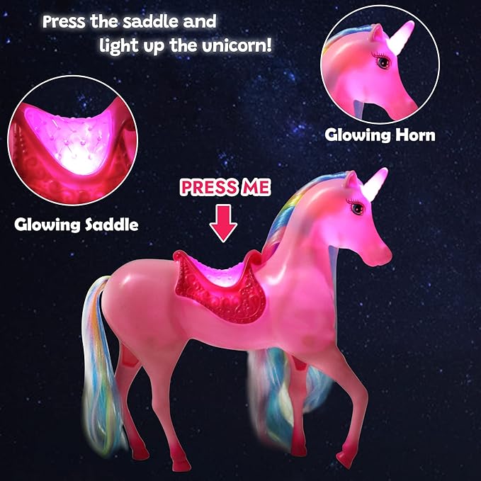 BETTINA Unicorn Princess Dolls Set, Magical Light Unicorn Toys for Girls, Horse Toys with Mane and Tail, Princess Toy, Unicorn Gifts for Girls Kids Aged 3 4 5 6 7 8
