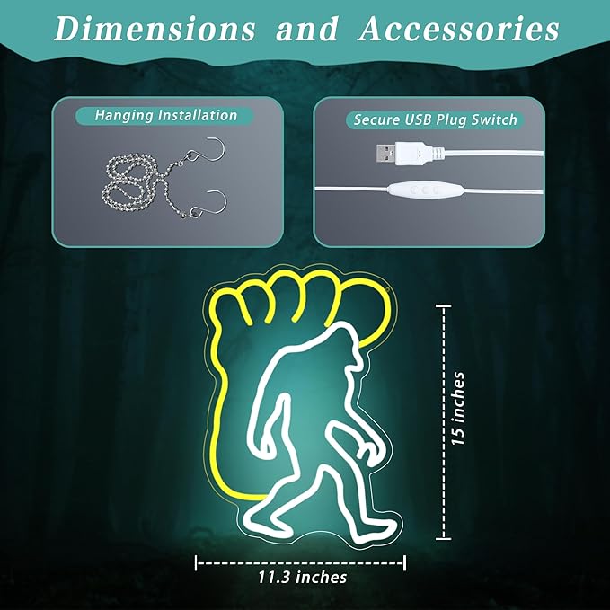 Sasquatch Neon Sign Dimmable USB Powered Big Foot Neon Lights for Wall Decor Men Man Cave Monkey Wall Game Room Decor LED Large Neon Signs for Party Friends Birthday Gifts(15 * 11.3 in)