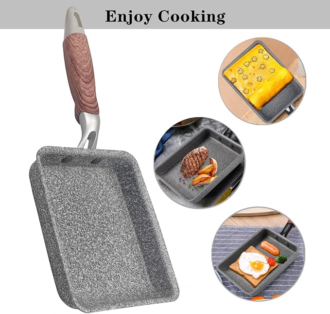 9Pcs Tamagoyaki Pan Set, Japanese Omelette Pan Nonstick with Lid, Square Japanese Egg Skillet Rectangle 7"x5" Grey