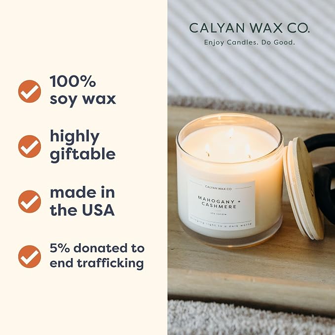 Calyan Wax Co. Seaside & Citrus 3 Wick Scented Candle - 43 Hour Burn - Luxury 3 Wick Soy Candles - Clean Soy Wax Candles - Long Lasting Large Glass Jar Candle for Home - 14.9oz