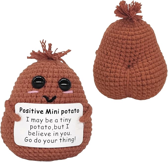 Positive Funny Potato Head with Card Mini Crochet Knitting for Handmade Emotional Support Pickled Gift Party Decoration Encouragement