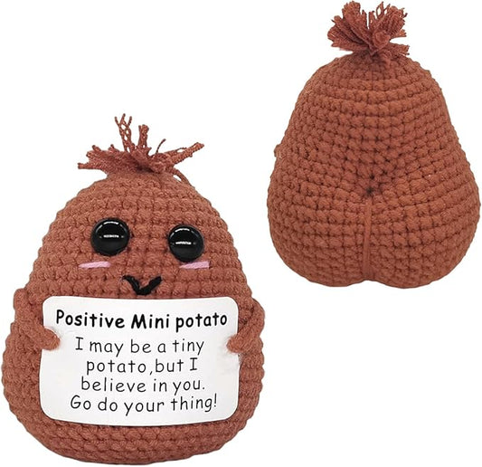 Positive Funny Potato Head with Card Mini Crochet Knitting for Handmade Emotional Support Pickled Gift Party Decoration Encouragement
