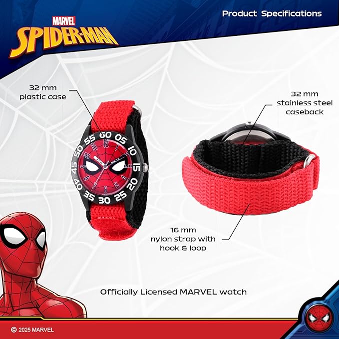 Marvel Spiderman Watch for Kids - Spiderman Watch Boys - Spider-Man Watches for Boys 4-6 - Toys - Kids - Marvel Toddler - Silver Case - 3D Silicone Plastic Strap