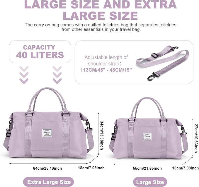 Travel Duffel Bag, Carry On Overnight Weekender Bags for Women | Travel Bag with Wet Pocket & Trolley Sleeve, For Spirit Airlines 18x14x8 Personal Item Bag