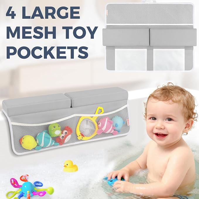 Bath Kneeler and Elbow Rest Pad Set - Comfortable 1.5” Thick Baby Bath Kneeler Pads with Toys Organizer, Non-Slip Knee Arm Support Bathtub Mat, Quick-Drying Kneeling Pad for Baby Bath Time