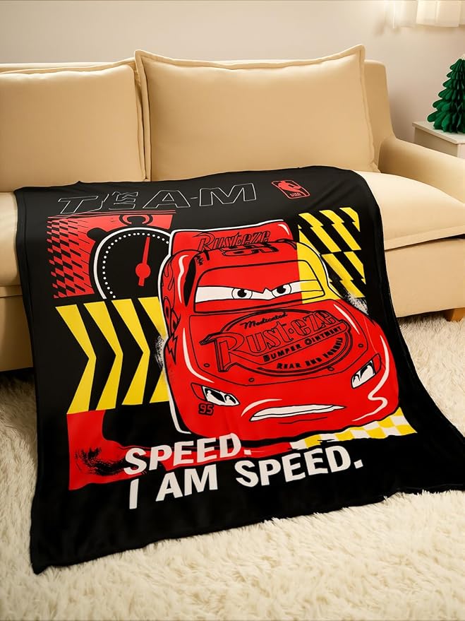 Northwest Disney Pixar Cars Plush Throw Blanket, 46" x 60" Lightning McQueen Silk Touch Soft Fleece Blanket for Kids & Adults, Officially Licensed