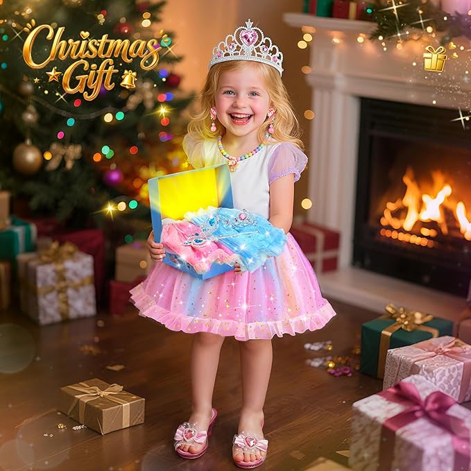 Myfolrena Princess Dress Up Shoes for Little Girls 3-6，Kids Pretend Play Clothes for Toddlers with Tutu,Shoes and Accessories,Christmas Thanksgaving Birthday Gift Toys