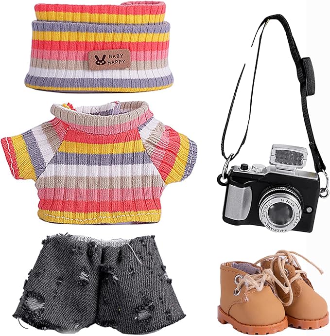 5set 17cm Dolls Clothes Outfit Set - Casual Style Costumes for Doll Figures, Camera Set,Have a seat Clothes - 6.7 Inches Cute Dolls Daily Refill,Gifts for 17cm Doll Lovers (Style-N)