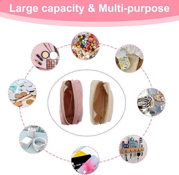 Feminine Corduroy Menstrual Care Bag for Women, Portable Zippered Sanitary Napkin Holder, Cute Travel Cosmetic Pouch for Tampons & Pads