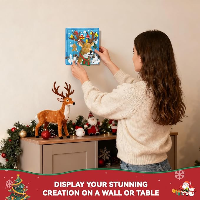 Christmas Reindeer Animal 3D Wall Art Micro Mini Building Blocks Set, Unique 2025 Christmas Home Decor, No Compatible with Lego, Ideal Christmas Holiday Toy Gift for Adults Boys Girls (1005 PCS)