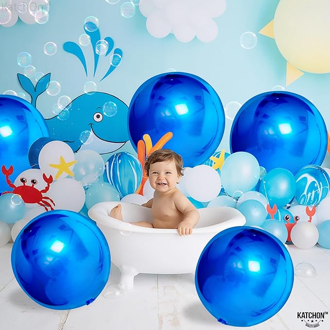 KatchOn, Large Blue Mylar Balloons - 22 Inch, Pack of 6 | Royal Blue Metallic Balloons for Ramadan Decorations | Eid Decorations, Birthday, Gender Reveal, Baby Shower, Under The Sea Party Decorations