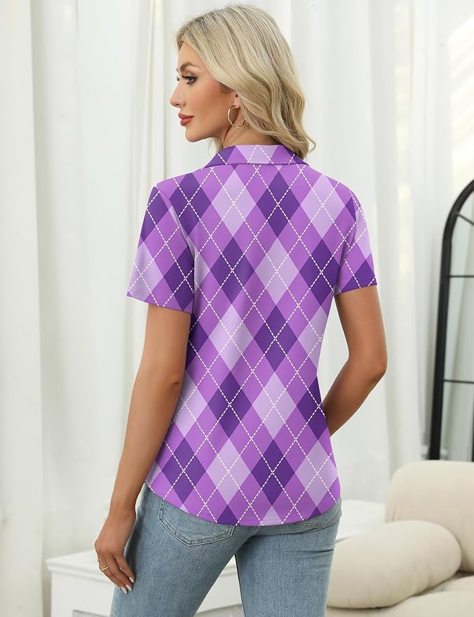 LOMON Womens Golf Polo Shirt Summer Short Sleeve Quarter Zip Outfit | Side-Pockets,Princess Seams,Cotton,Wrinkle Free,Moisture Wicking,Quick-Dry,Lightweight,Collared,for Tennis Workout
