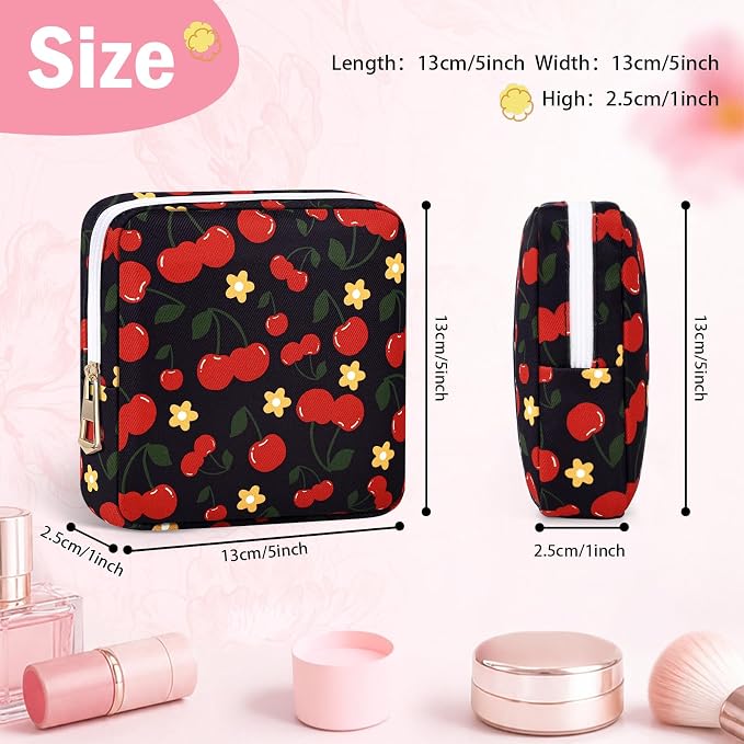 Period Bag Discreet Sanitary Napkin Storage Bags Pad Pouch | Cherry Print Deisgn, Portable, Menstrual Cup & Pad Holder, First Period Kit Storage, Feminine Bag for Women