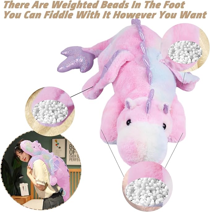 ARELUX Large 37in Cute Dragon Stuffed Animals Plush Toy Soft Colorful Pink Pterosaur Plushie Giant Fuzzy Dinosaur Pillow Plushies with Wings Cuddly for Friends Family Member