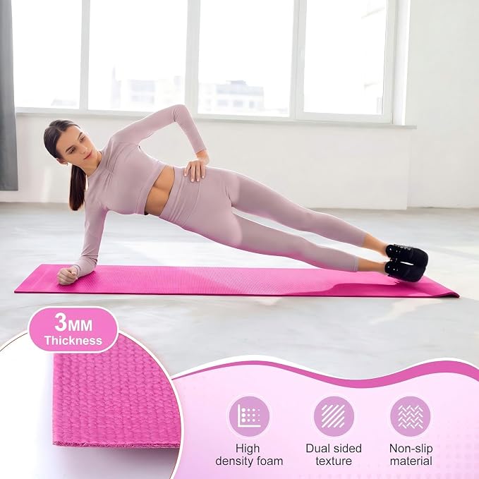 3 mm Thin Yoga Mats Bulk, Lightweight PVC Exercise Mats Non Slip Workout Fitness Pads for Yoga Pilates Stretching Classes Gym Home Studio, Easy to Clean