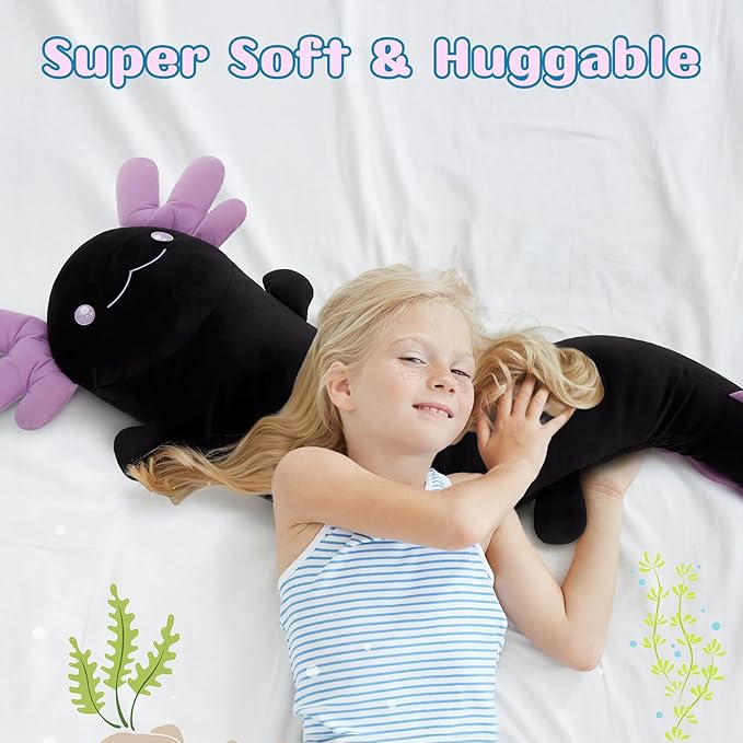 Tezituor 4ft Large Black Axolotl Stuffed Animal for Halloween, Big Giant Stuffed Salamander 48 inch Long Plush Pillow for Girls 6-12, Axolotl Lovers Gifts for 2025 Halloween Christmas Valentine's Day