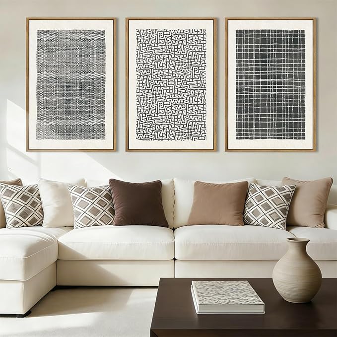 BINCUE Abstract Line Wall Art Set of 3 Modern Neutral Black Wall Decor Geometric Minimalist Artwork for Living Room Bedroom Office Bathroom 24"x36" Gift