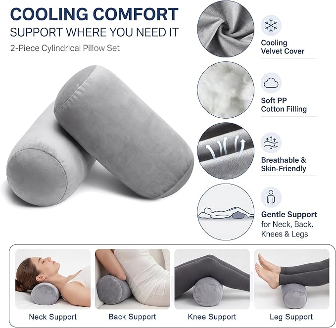 Fuutreo 2 Pcs Round Cylinder Bolster Pillow Roll Cooling Cervical Neck Roll Pillow Short Body Support for Head Neck Back Legs and Yoga Sofa Bed Travel Lounge and Home Decor 13 x 6 Inch