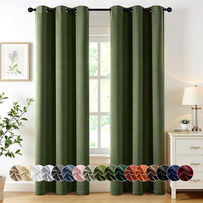 MIULEE Blackout Curtains for Bedroom 2 Panels 40 x 84 Inch Long Olive Green | Thermal Insulated, Living Room Darkening Grommet Drapes, Noise Reducing, Light Blocking Window Treatments