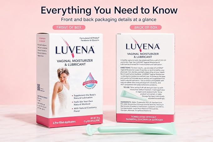 LUVENA Vaginal Moisturizer for Women Menopause Dryness 30g Gel Pack of 1 | Lysozyme, lactoferrin and cranberry formula, water based, paraben glycerin and hormone free, 170 pump applications