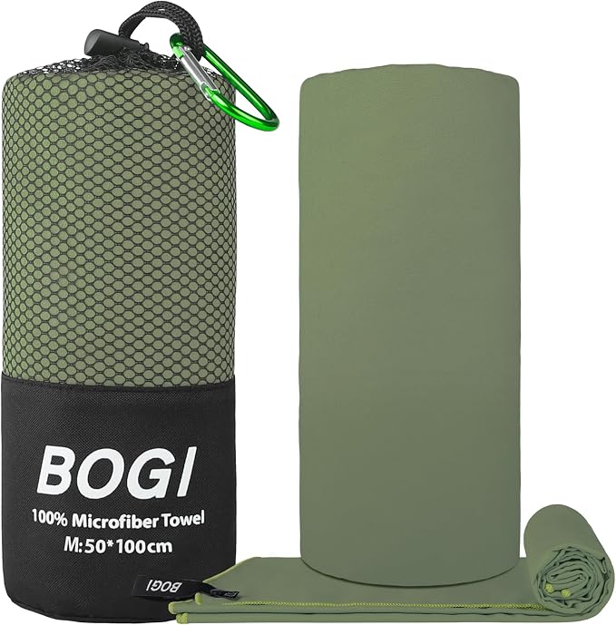 BOGI Microfiber Travel Sports Towel-Quick Dry Travel Towel,Soft Lightweight Absorbent Compact Sports Towel for Camping Gym Beach Bath Yoga Swimming Backpacking (M:40''x20''-AGreen)