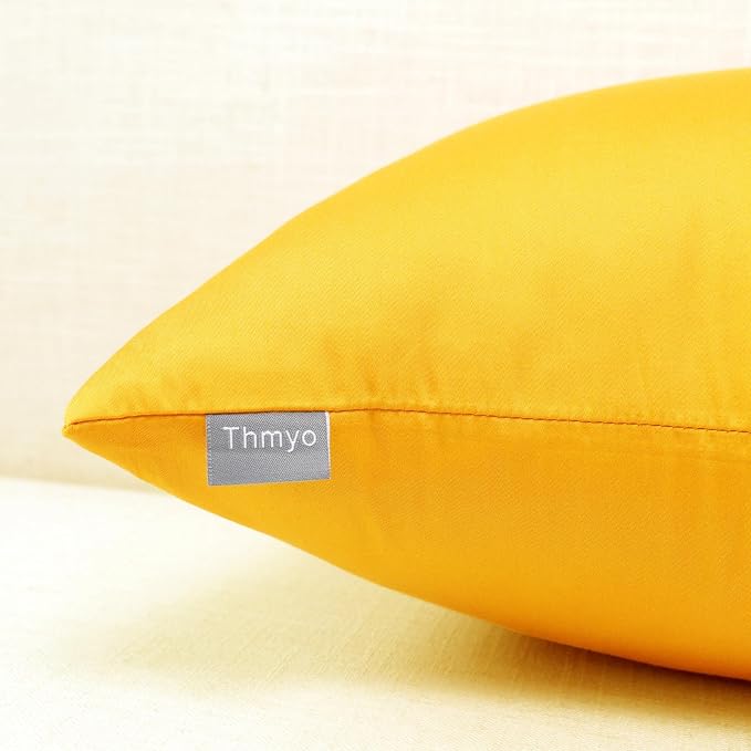 4-Pack 100% Cotton Comfortable Solid Decorative Throw Pillow Case,Thmyo Square Cushion Cover Pillowcase Sublimation Blank Pillow Covers DIY Throw Pillowcase for Couch Sofa(16x16 inch/ 40x40cm,Yellow)