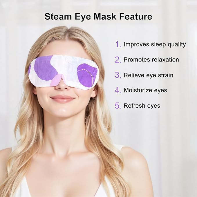 5 Packs Steam Eye Masks For Dry Eyes, Eye Heating Pad Warm Compress For Eyes Stress Relief, Disposable Heated Eye Mask Travel Essentials, Spa Relaxing Self Care Gifts For Women (Large, Lavender)