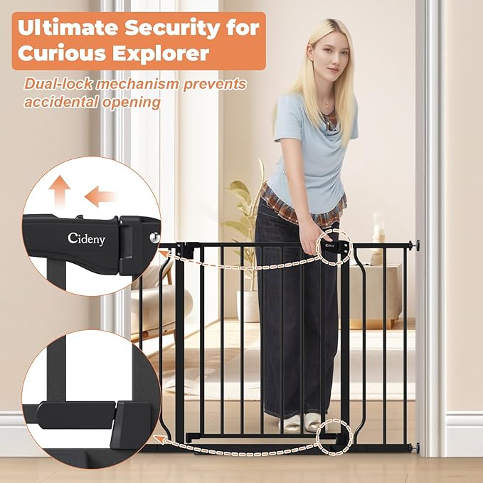 Baby Gate for Stairs & Doorways No Drilling, 29"-40" Dog Gate Indoor | Auto Close, Dual-Lock Safety, Pressure Mounted, Stroller Friendly Foot Pedal, Easy Walk Through Door, for Child & Pets, Metal