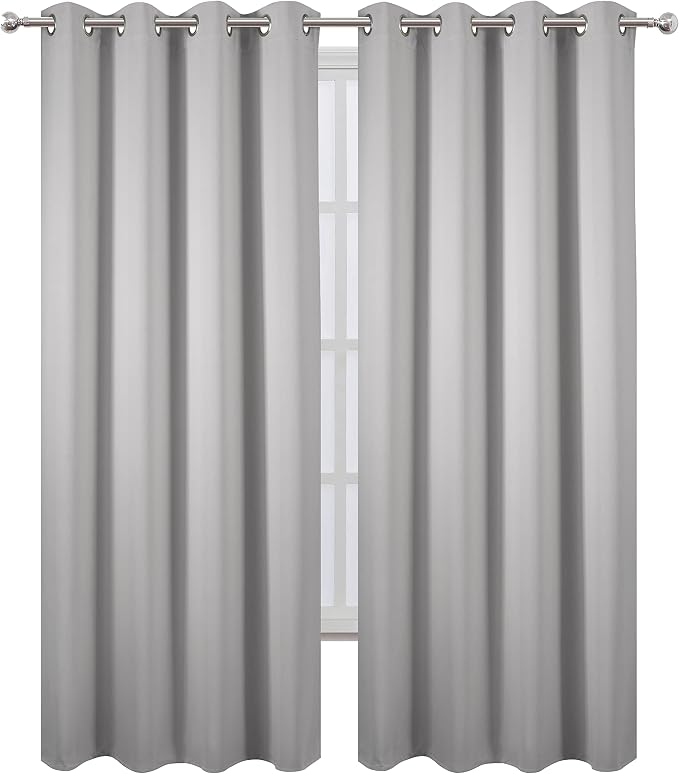 LEMOMO Blackout Curtains 52 x 84 inch/Light Grey Curtains Set of 2 Panels/Thermal Insulated Room Darkening Bedroom Curtains