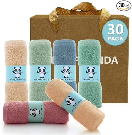 HIPHOP PANDA Baby Washcloths, Rayon Made from Bamboo - 2 Layer Ultra Soft Absorbent Newborn Bath Face Towel - Reusable Baby Wipes for Delicate Skin - Pastel Macaron, 30 Pack