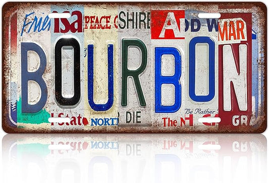 Vintage Bourbon License Plate Wall Decor Bar Metal Tin Sign 12 x 6 Inches